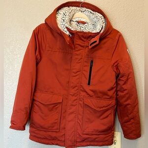 Abercrombie & Fitch Kids Puffer Jacket Sherpa Fleece Hoodie Rust Warm Sz 9/10